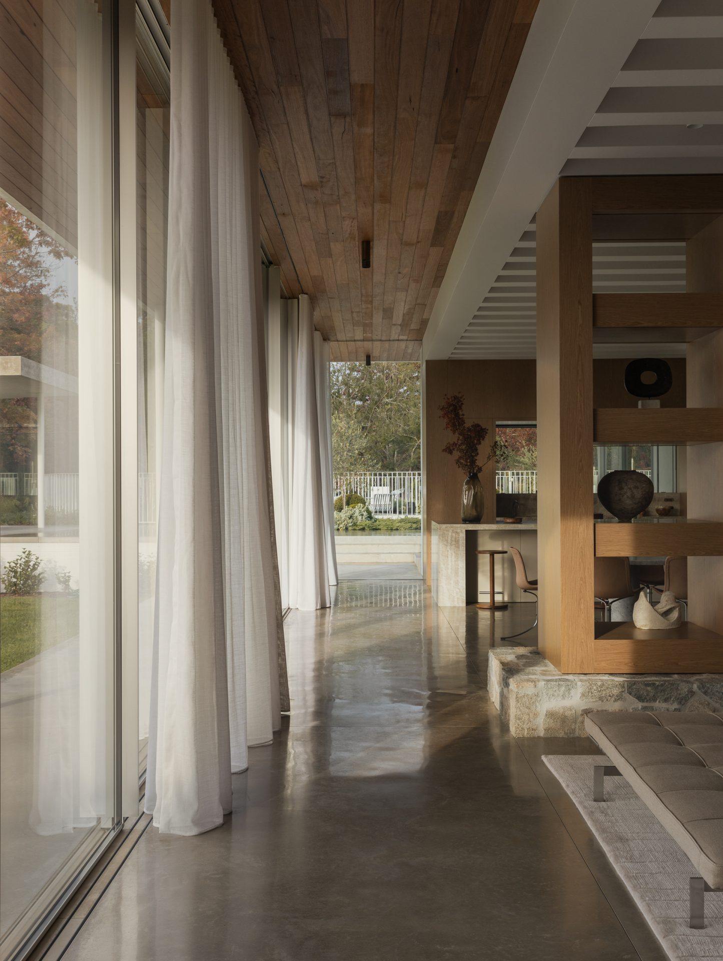 Timber-lined hallway with joinery at Melody House